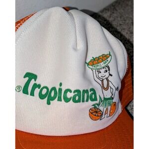 Tropicana Vintage 80's Trucker Hat Tropic-Ana Orange Mesh‎ Snapback